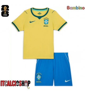 Brasile Prima Maglia Bambino Mondiali 2026 Manica Corta (+ Pantaloni corti)
